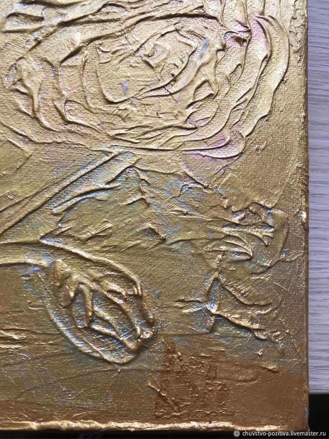 Картина текстурные золотые розы холст на подрамнике «Розы» 50х40х2 см