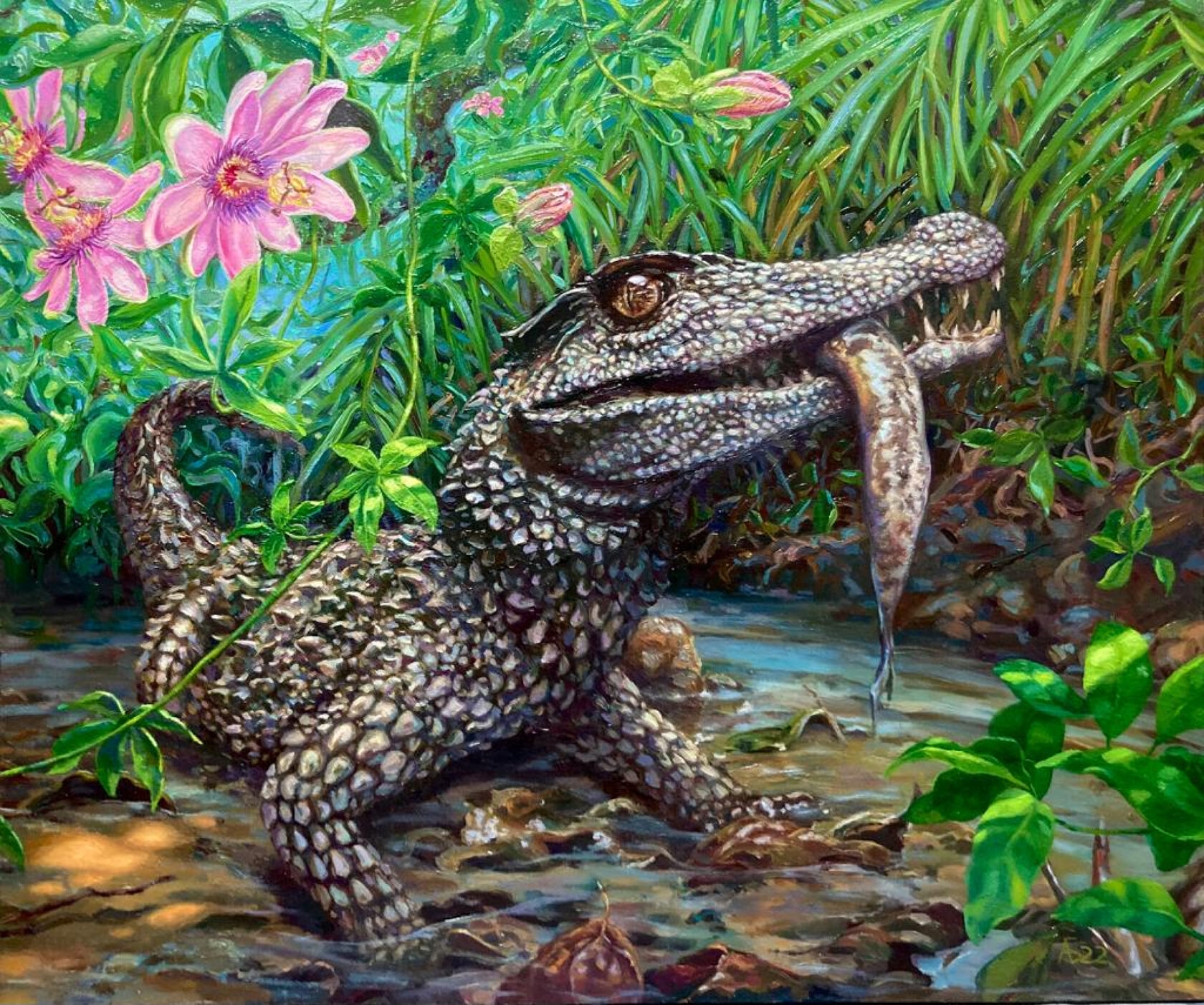 Картина маслом на холсте  крокодил