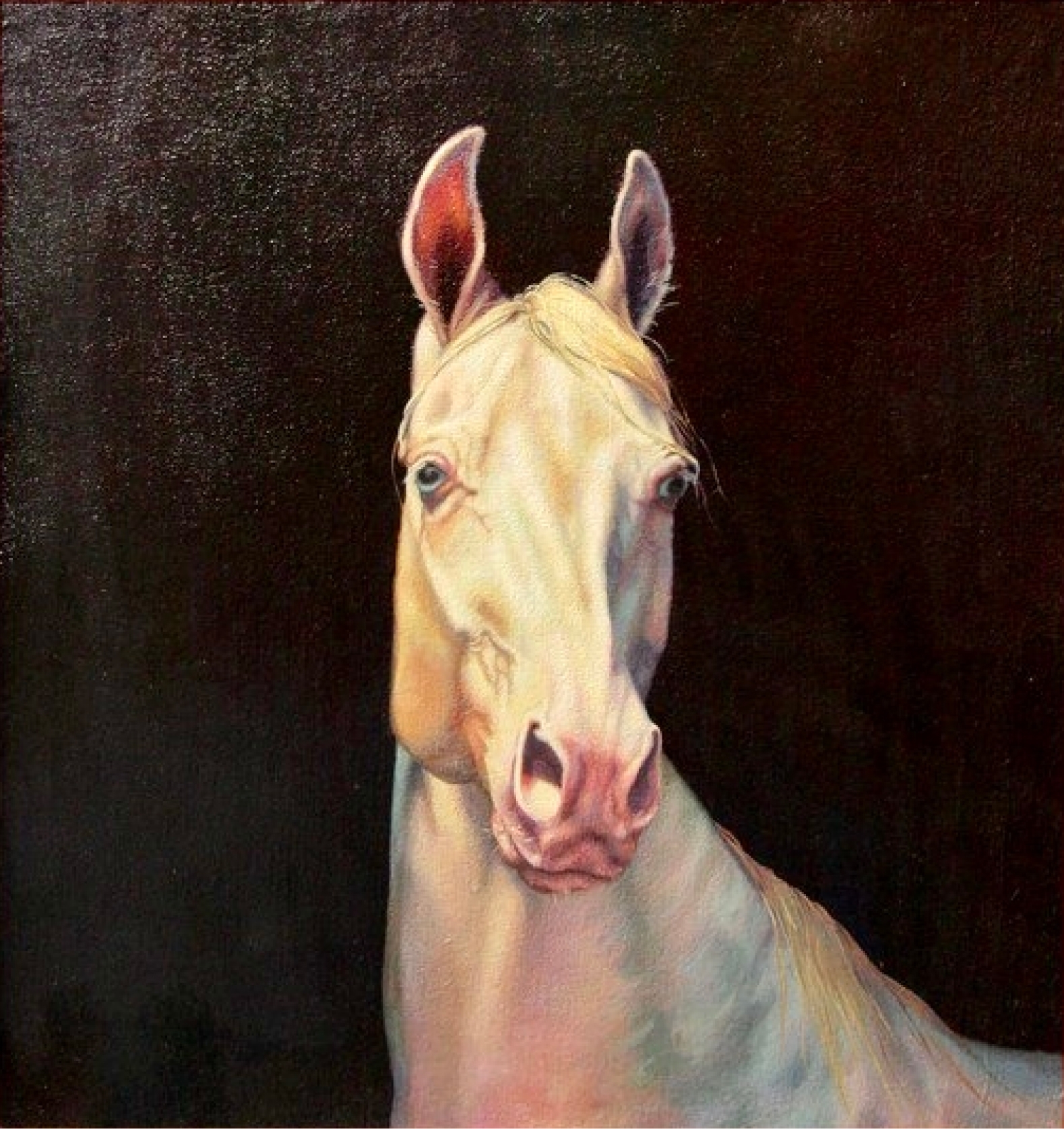 Картина маслом на холсте белая лошадь, кони авторская художника